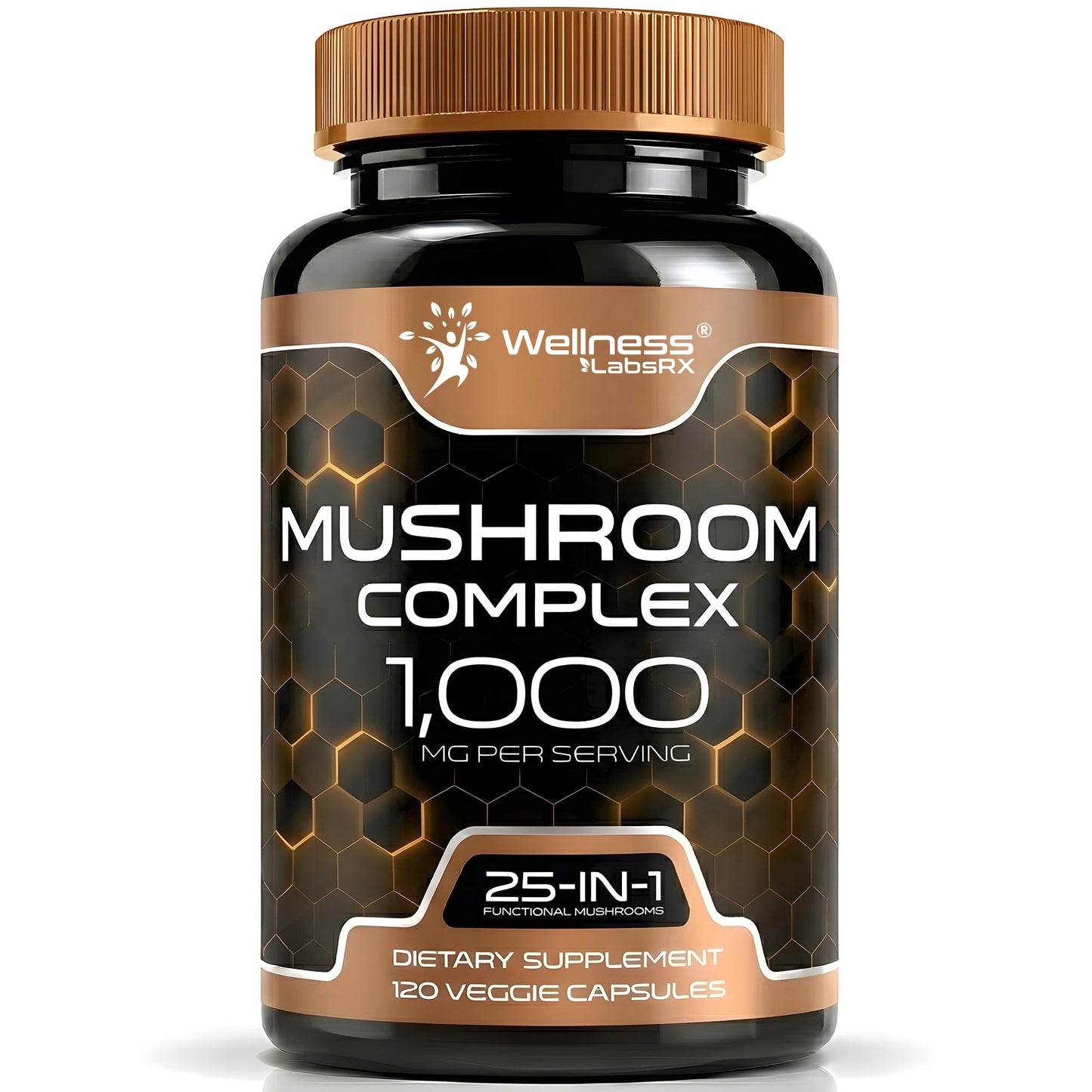 WELLNESS LABSRX Mushroom Supplement Capsules 10:1 Extract, Mushroom Complex Capsules 1000mg, Lions Mane Supplement with Turkey Tail, Cordyceps, Reishi - 120 Count
