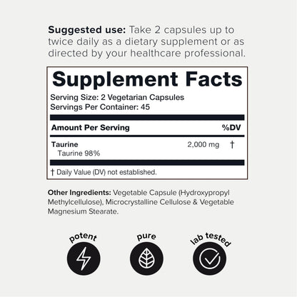 Toniiq 2000mg Taurine Supplement - High Purity Taurine Powder Capsules, 98%+ Pure