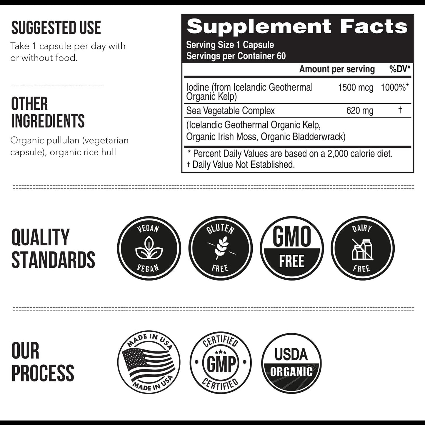 Organic Iodine Supplement from Sea Vegetable Complex, Whole Food & Raw Form - Iodine Plus Trace Mineral Complex – Contains Purest Icelandic Sea Kelp, Irish Moss & Bladderwrack (250 mcg)