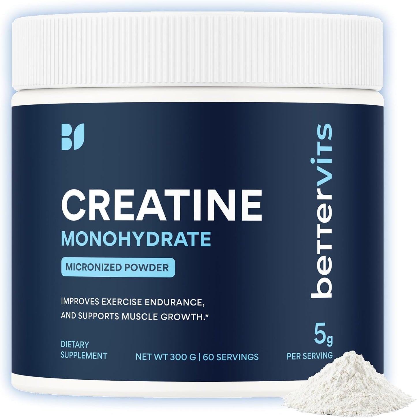 Bettervits Creatine Monohydrate Powder – 100% Pure Micronized Creatine 5g | Unflavoured Creatine Workout Supplement for Muscle Strength, Power & Growth | Vegan Creatine for Women & Men | 60 Servings