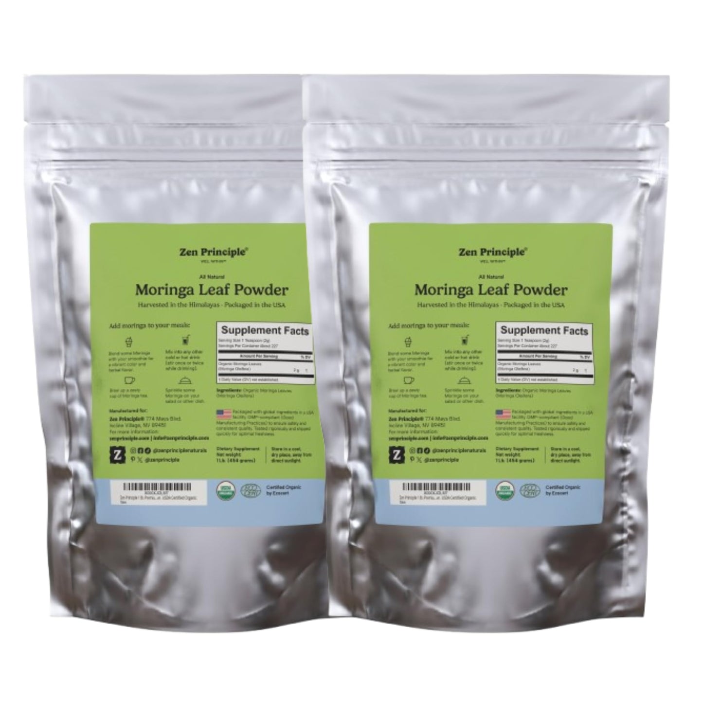 1 lb. Premium Organic Moringa Oleifera Leaf Powder. USDA Certified Organic.