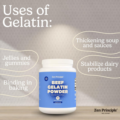 Zen Principle Grass-Fed Gelatin Powder, 1.5 lb. Custom Anti-Aging Protein for Healthy Hair, Skin, Joints & Nails. Paleo and Keto Friendly. Cooking and Baking. GMO-Free and Gluten-Free. Unflavored.