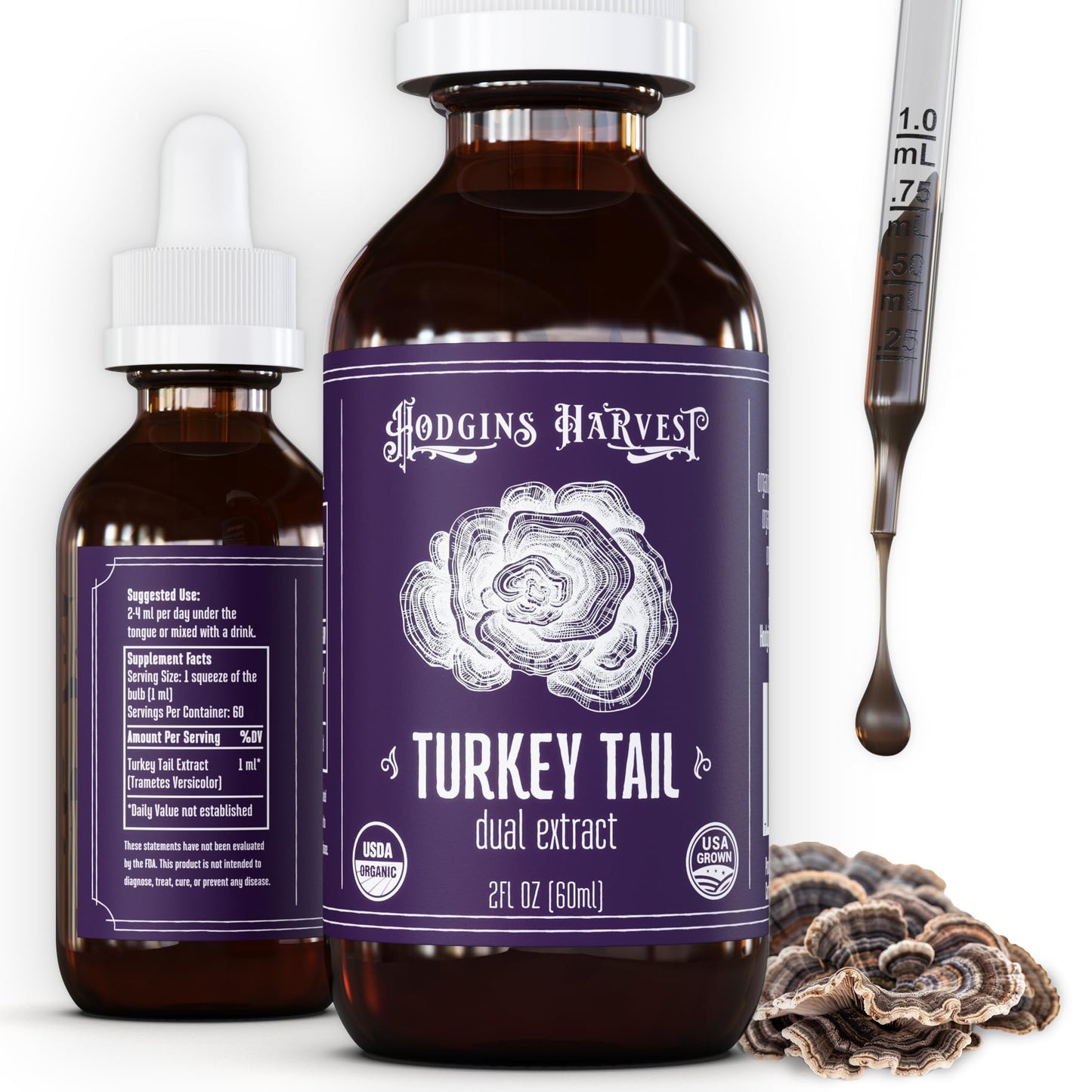 Hodgins Harvest Organic Lion's Mane Fruiting Body Extract Tincture - Mushroom Supplement for Brain Health and Mental Focus - Dual Extract Formula - Extra Concentrated - 4 fl oz Bottle