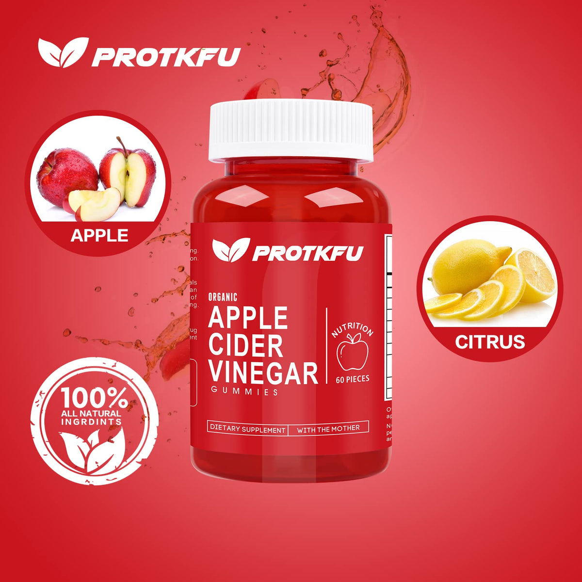 ProTKFU Apple Cider Vinegar Gummies, 120 Counts Keto Acv Gummies with The Mother