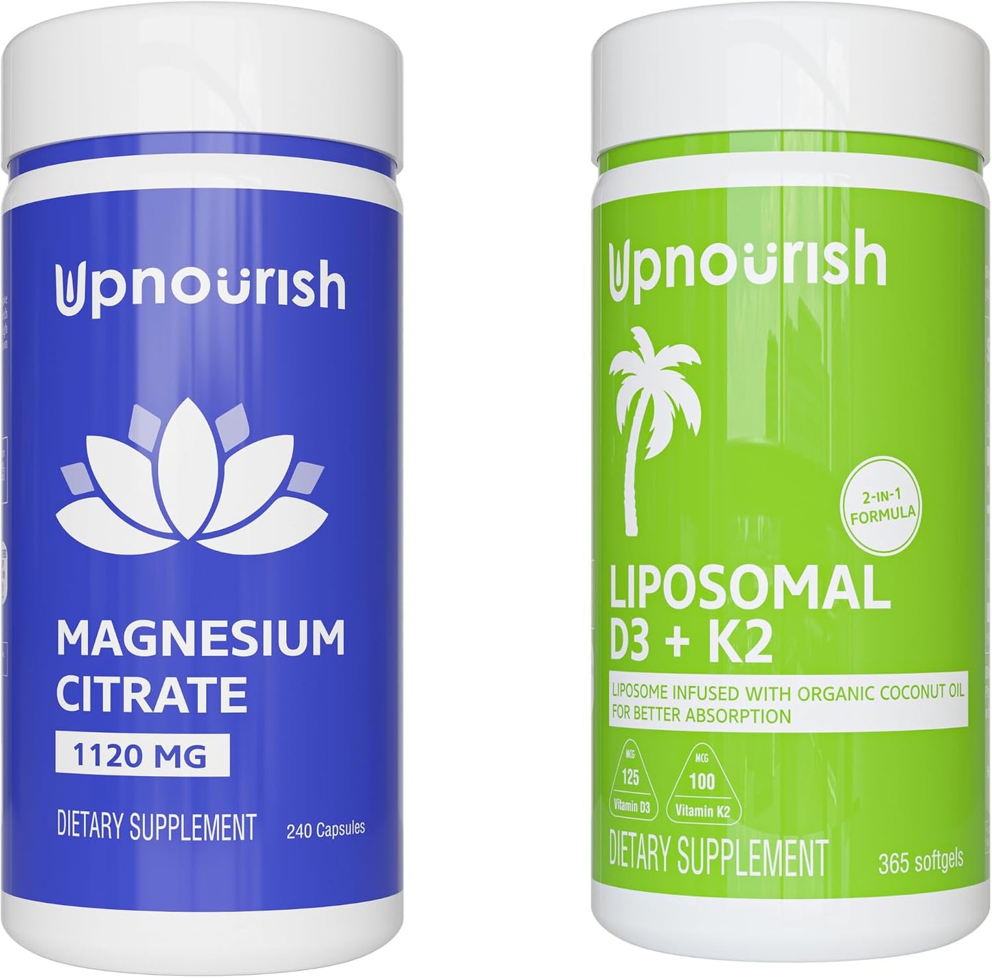 UpNourish Magnesium Citrate 1120mg and Liposomal Vitamin D3 5000IU K2 100mcg Bundle