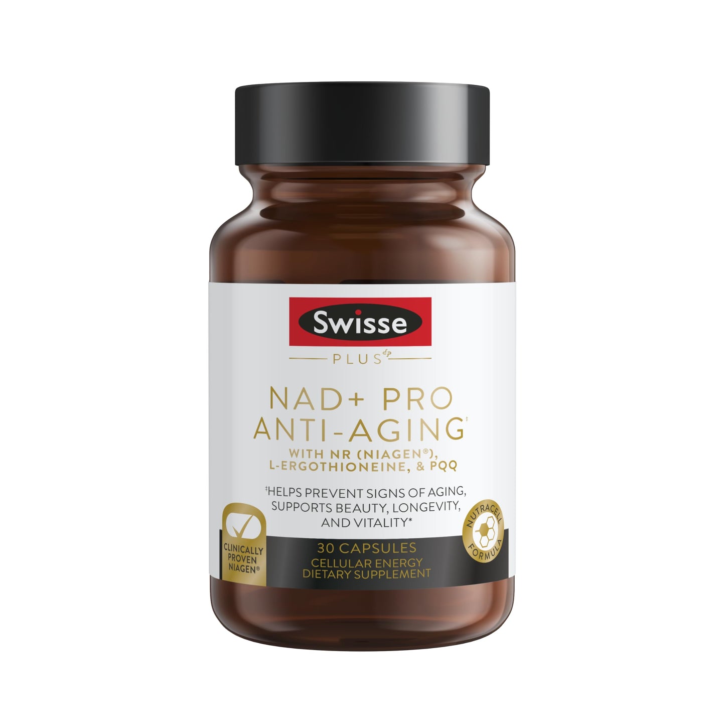 Swisse Plus NAD+ Beauty Restore | Clinically Tested Ingredients | NAD+ Supplement for Men & Women | Supports Collagen Formation, Skin Elasticity & Anti-Aging Supplement | 30 Capsules