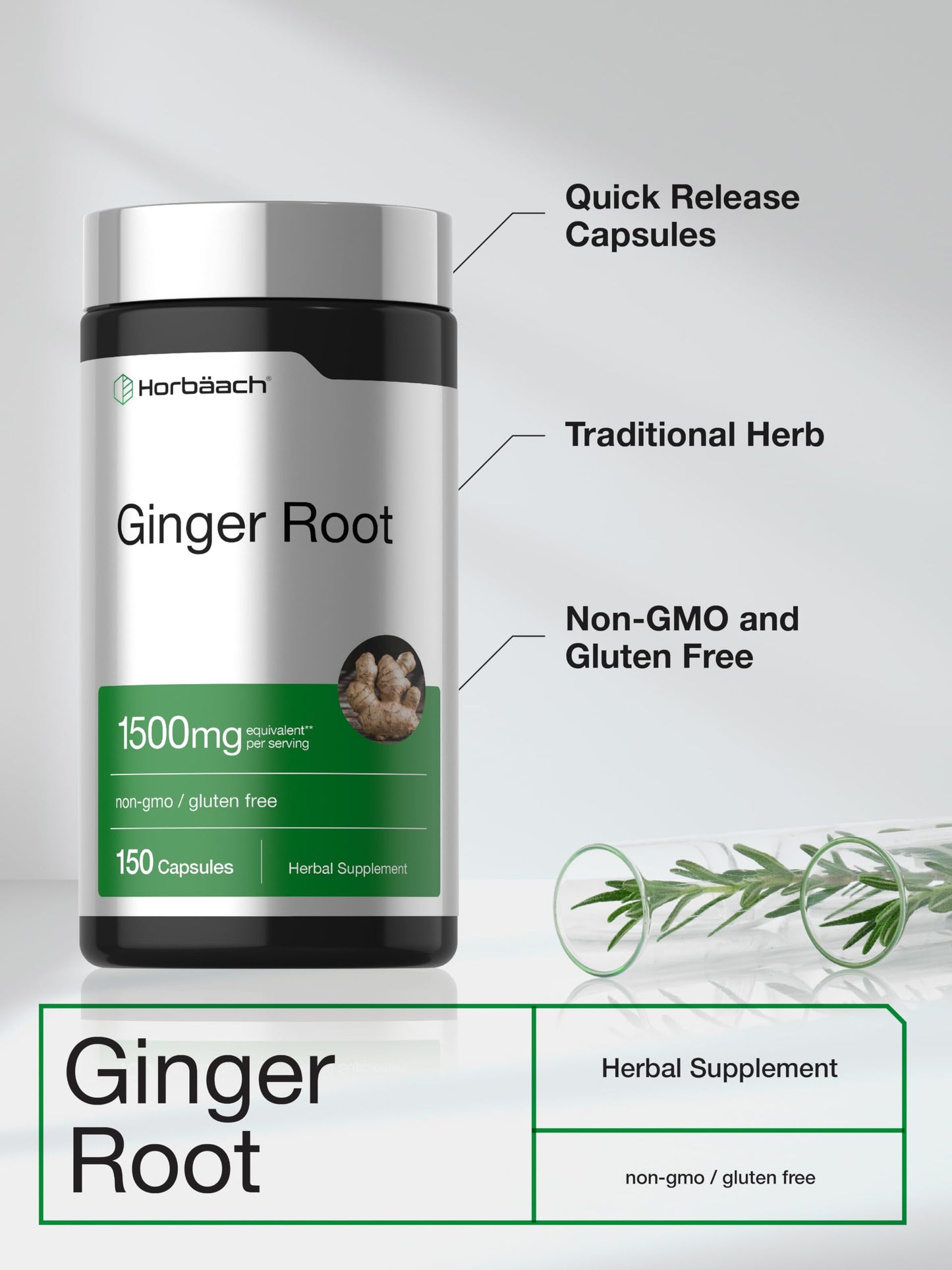 Horbäach Ginger Root Extract Supplement | 150 Capsules | Traditional Herbal Formula | Non-GMO & Gluten Free