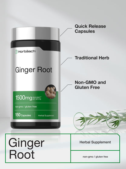 Horbäach Ginger Root Extract Supplement | 150 Capsules | Traditional Herbal Formula | Non-GMO & Gluten Free