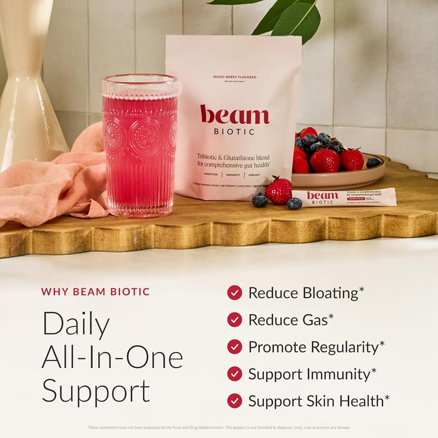 BEAM Biotic Bundle, Probiotics for Women – Gut Health & Digestive Health Powder with Pre, Pro & Postbiotics + Glutathione, Daily Probiotic Drink for Bloating Relief & Gut Balance
