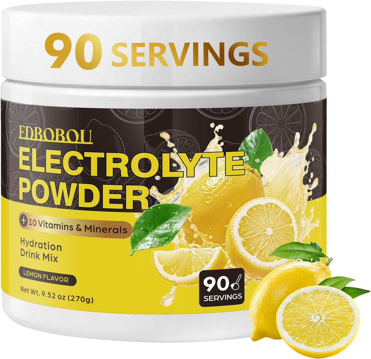 Sugar-Free Electrolyte Powder, Lemonade 0 Calories, Keto-Friendly Hydration Drink Mix with Potassium, Magnesium, and Sodium Non-GMO, Gluten-Free, Vegan, 90 Servings