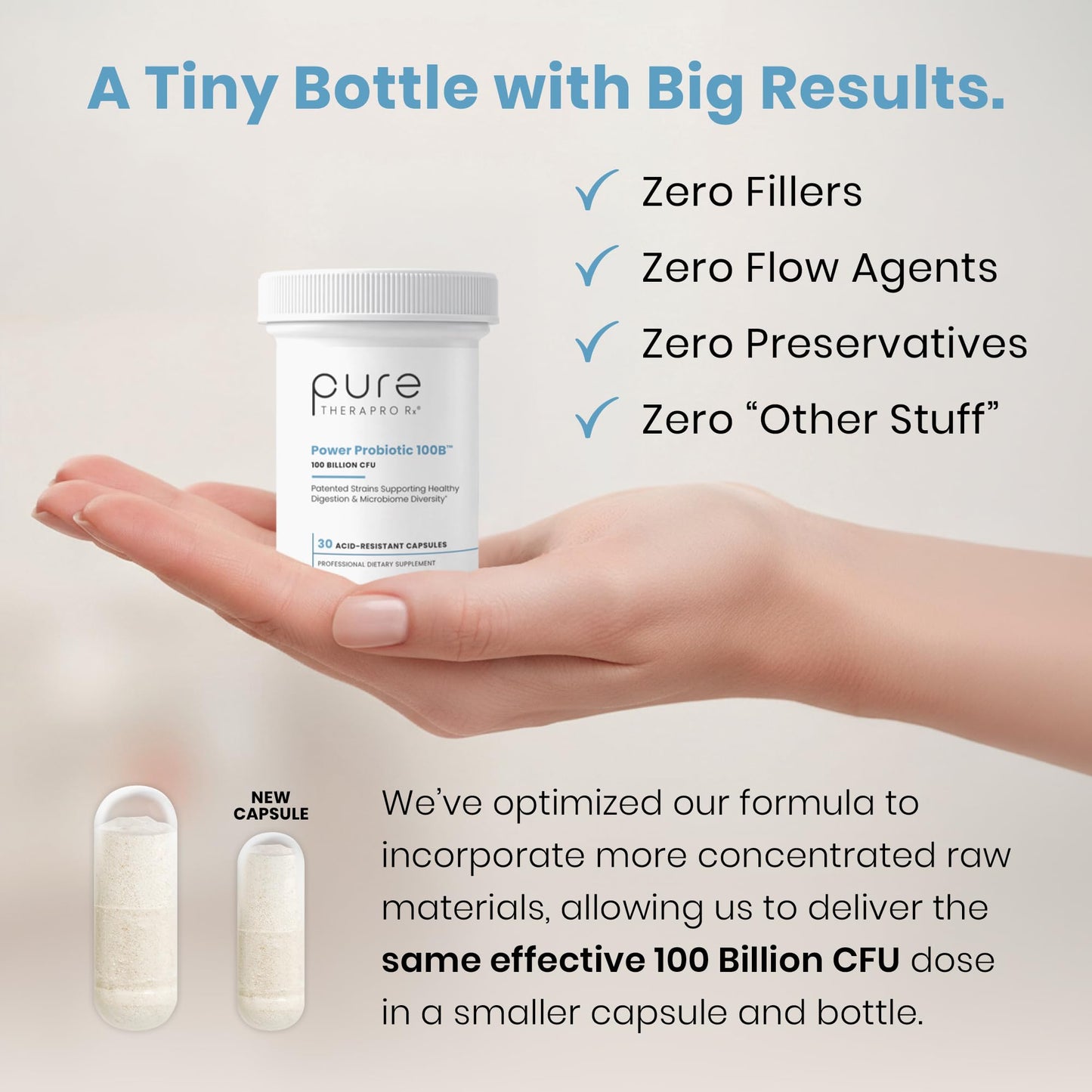 Pure Therapro Rx Power Probiotic 100B | 30 Acid Resistant Capsules - 1 Month Supply | 4 Proven Strains 100 Billion CFU | Flora Balance & Digestion | NO Refrigeration Required | Non-GMO | Zero Fillers