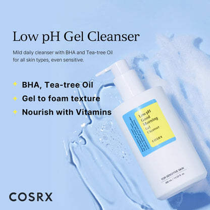 COSRX Low pH Good Morning Gel Cleanser, Daily Mild Face Cleanser for Sensitive Skin