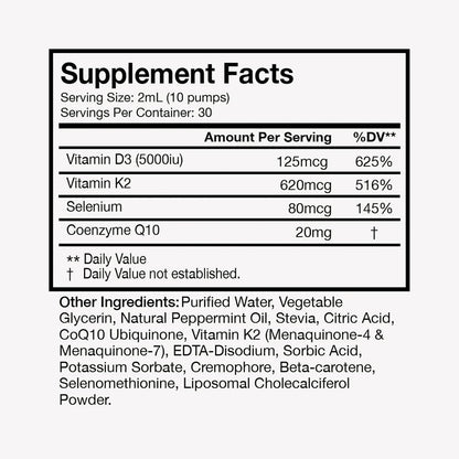Terra Health Essentials Liposomal Vitamin D3 + K2 with CoQ10 & Selenium - High Absorption Liquid Supplement for Bone & Heart Wellness, Calcium Support, Immune & Mood Balance - 2oz, 30-Day Supply