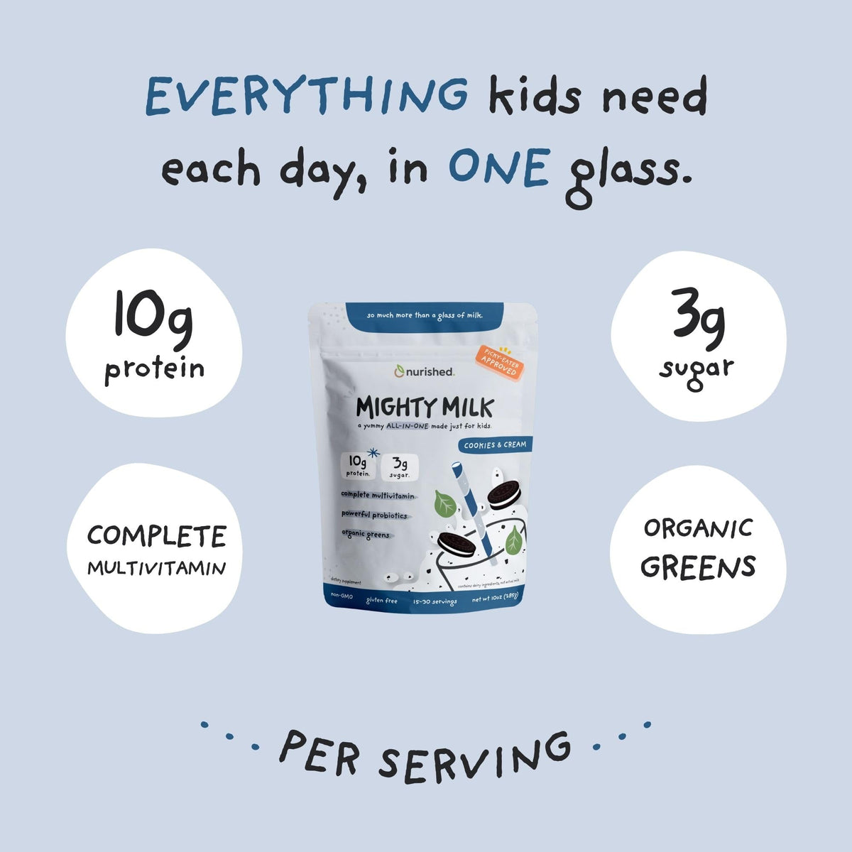 Nurished Cookies & Cream Mighty Milk - Kids All-in-One Daily Protein Powder