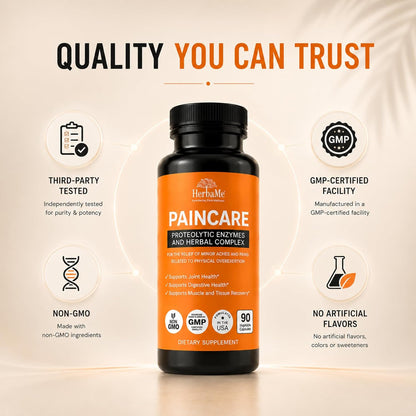 HerbaMe Proteolytic Enzymes with Serrapeptase, Bromelain & Herbal Blend for Mobility & Active Recovery Support, Systemic Enzyme Formula for Joint Flexibility & Active Wellness, 90 Capsules