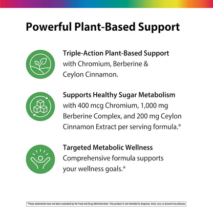 Rainbow Light Berberine Supplement with Ceylon Cinnamon | 60 Capsules | 1,000mg | Plus Chromium | Sourced from 4 Potent Herbs