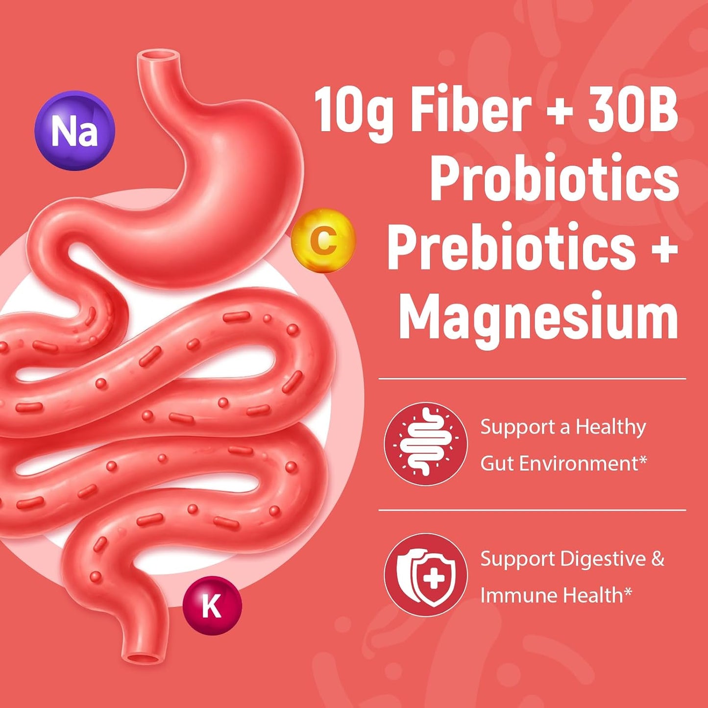 Migcopat 10G Fiber Gummies for Adults, with Probiotics & ACV, 30 Billion CFU, Prebiotic Inulin & Chicory Root, Vitamins C, D3, B3, B5, Magnesium, Zinc – Digestive & Gut Health, No Sugar, 60 Count