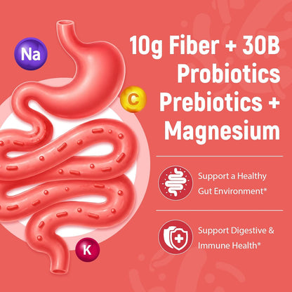 Migcopat 10G Fiber Gummies for Adults, with Probiotics & ACV, 30 Billion CFU, Prebiotic Inulin & Chicory Root, Vitamins C, D3, B3, B5, Magnesium, Zinc – Digestive & Gut Health, No Sugar, 60 Count