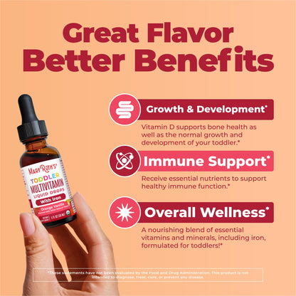 MARYRUTH'S Organics Multivitamin & Multimineral with Iron for Toddlers | USDA Organic | Sugar Free | Multivitamin Liquid Drops for Kids Ages 1-3 | Immune Support | Vegan | Non-GMO | 2 Fl Oz