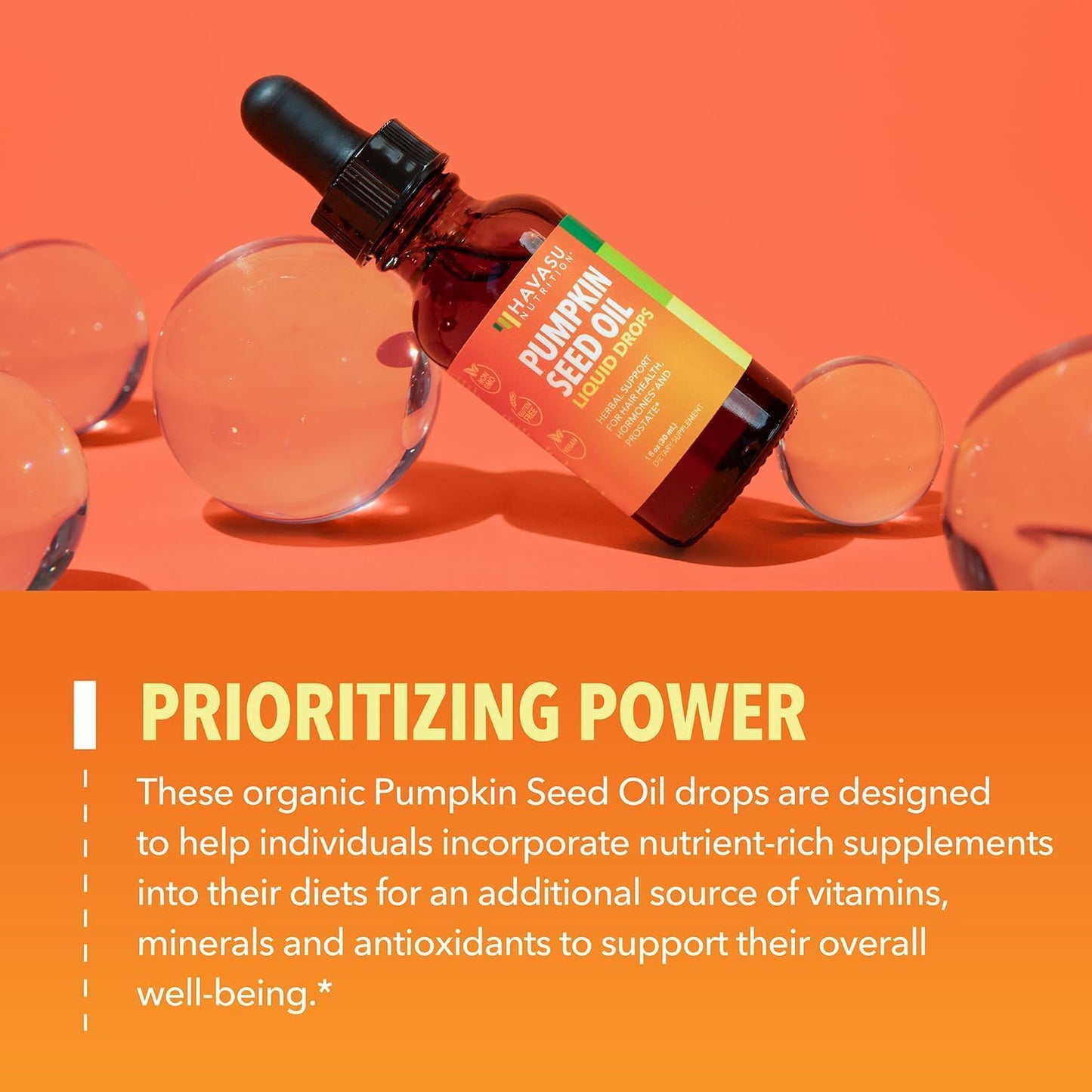 Organic Pumpkin Seed Oil Cold-Pressed, USDA Certified, Unflavored, 1 Fl Oz | Vegan, Non-GMO Pumpkin Seed Liquid Drops for Men and Women, Hair Health, Hormone Balance, and Prostate Health, 2-Month Supply
