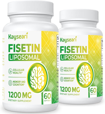 Fisetin 1200mg Liposomal Fisetin Supplements 98% Pure Fisetin Polyphenols Antioxidants Immunity Health Aging Cognitive Support Non-GMO 120 Capsules