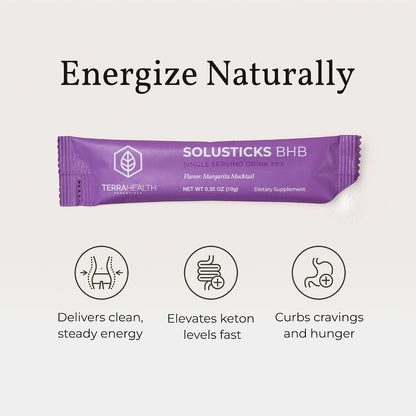 Terra Health Essentials – Solusticks BHB | Exogenous Ketones & Electrolytes for Ketosis Support, Energy, Mental Clarity, Appetite Control | Margarita Mocktail Flavor | 30 Servings