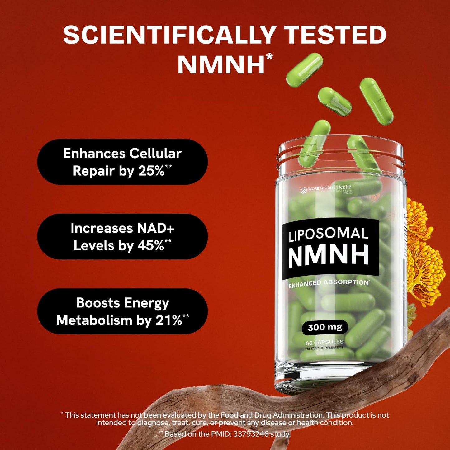 Liposomal NMNH Supplement 300mg – Boosts NAD Anti-Aging, Energy & Focus – NMM Capsules Alternative to for Cellular Vitality – Third-Party Tested, 60 Vegan Capsules | 1 Pack