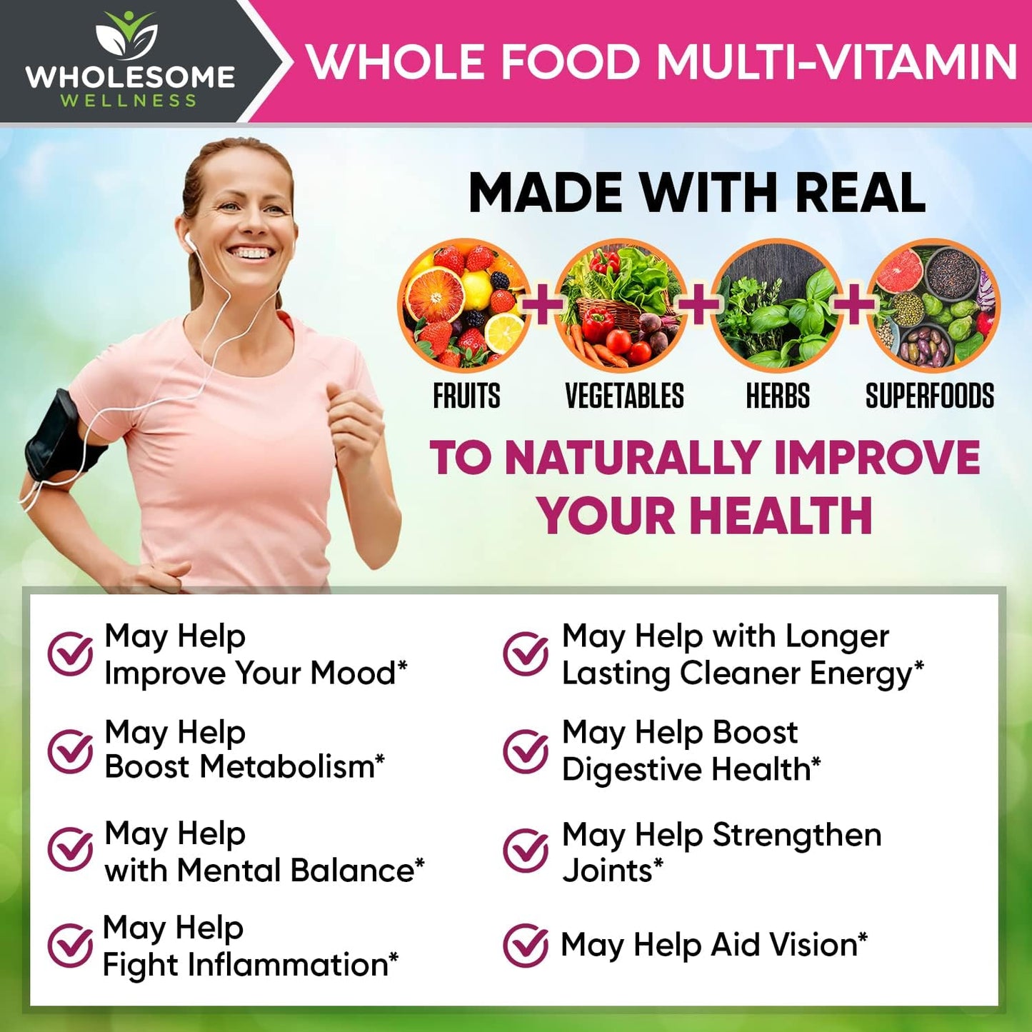 Wholesome Wellness Food Multivitamin for Women - Natural Multi Vitamins, Minerals, Organic Extracts + Dr. Formulated Raw Probiotics for Women 100 Billion CFUs with Prebiotics Bundle