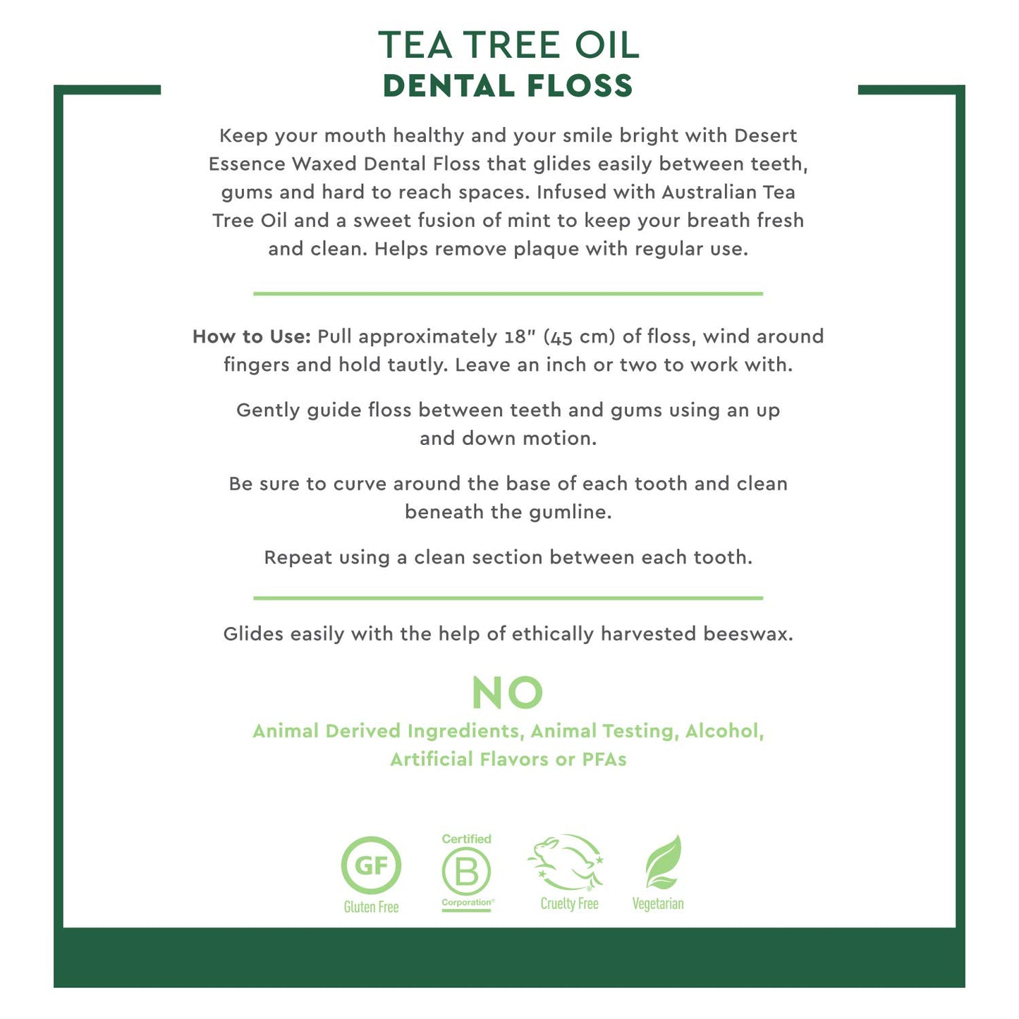 Desert Essence, Tea Tree Dental Floss 50 yd - Gluten Free - Cruelty Free - Naturally Waxed with Bees Wax - No Shred Floss - Tea Tree Oil - Removes Plaque and Build Up, pack of 6