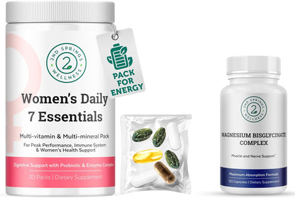 Women’s Daily 7 Essentials Vitamin Pack + Magnesium Bisglycinate Complex | Complete Nutrient Support for Energy, Immunity, Digestion, Muscle Function, Focus, and Overall Wellness