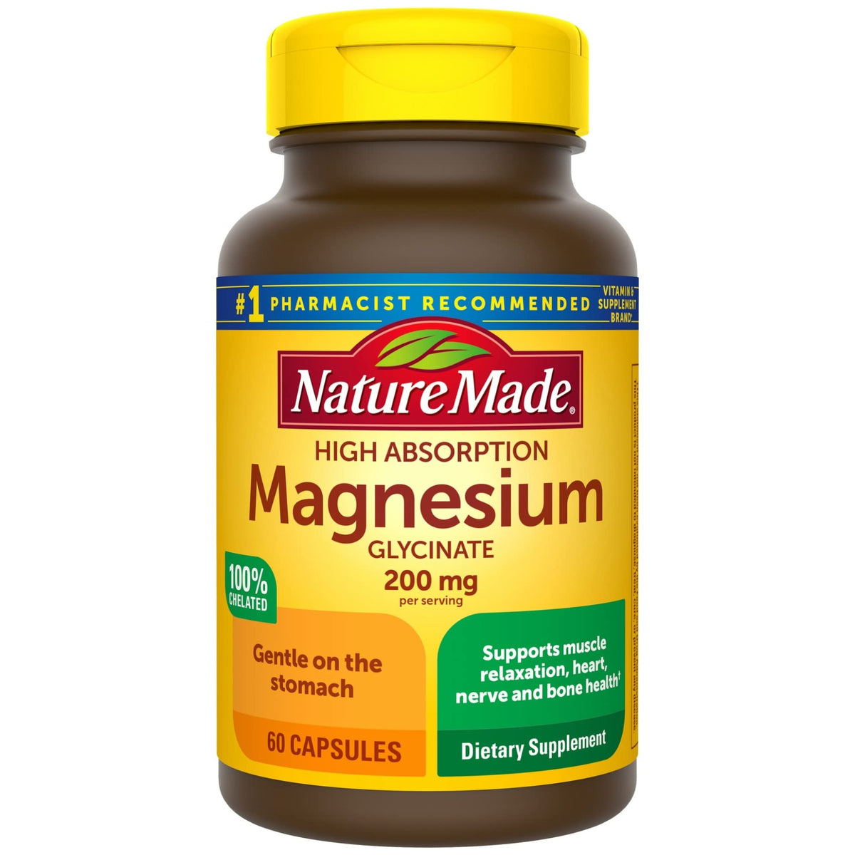 Nature Made Magnesium Glycinate 200 mg per Serving, Dietary Supplement for Muscle