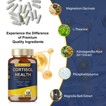 Totaria Cortisol Supplement with Ashwagandha,Magnesium,Rhodiola Rosea,L Theanine,Hormone Balance for Women 120 Vegan Capsules (Pack of 1)