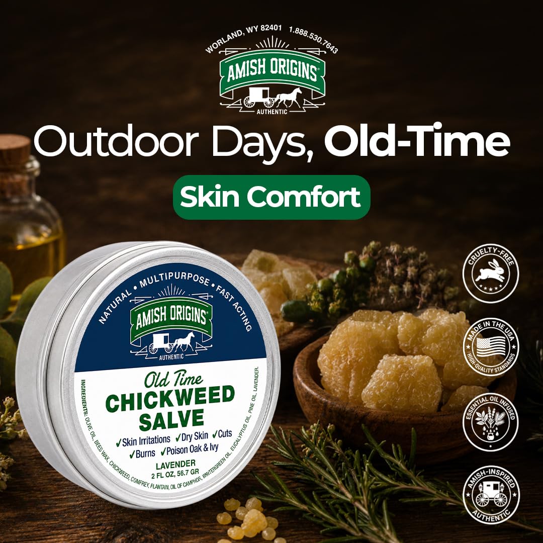 Amish Origins Old Time Chickweed Salve 2 oz- The Ultimate Poison Ivy/Poison Oak Blocker, Healing Salve for Skin Disorder, Irritations, Burns, Minor Cuts