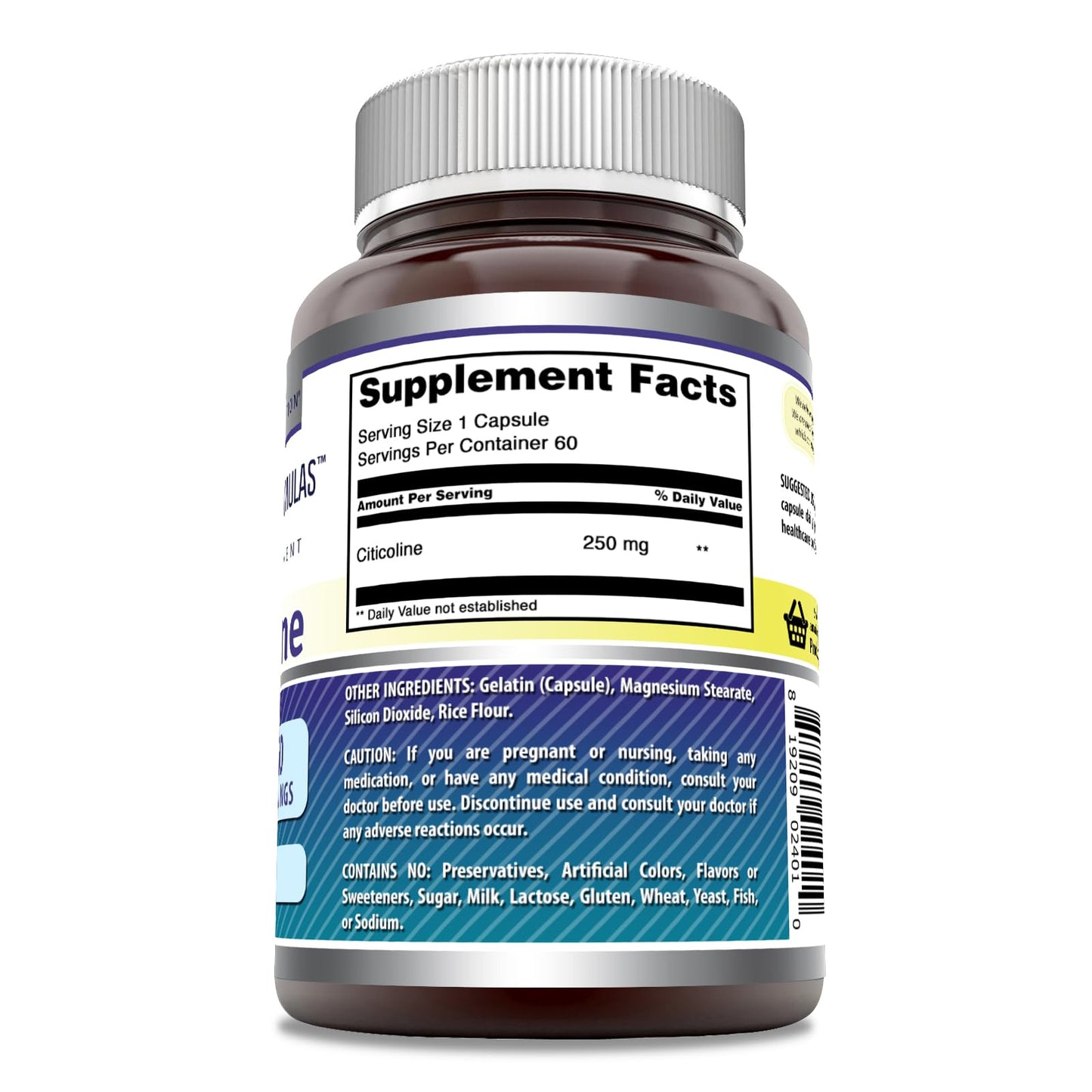Amazing Formulas Citicoline 250 mg | Capsules Supplement | Non-GMO | Gluten Free | Made in USA (60 Count)