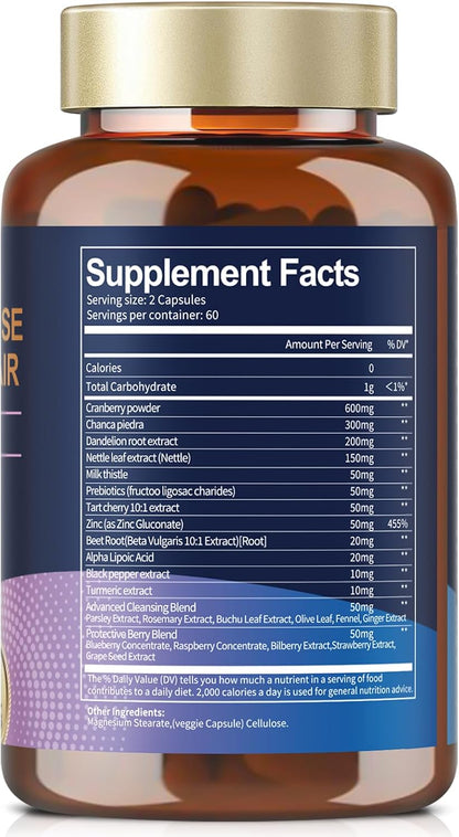 Kidney Cleanse Detox & Repair, Advanced Kidney Support Supplement - Cranberry & Chanca Piedra Pills for Bladder Control, Urinary Pain Relief, Cranberry Urinary Tract Health, Kidneey Stones Dissolver