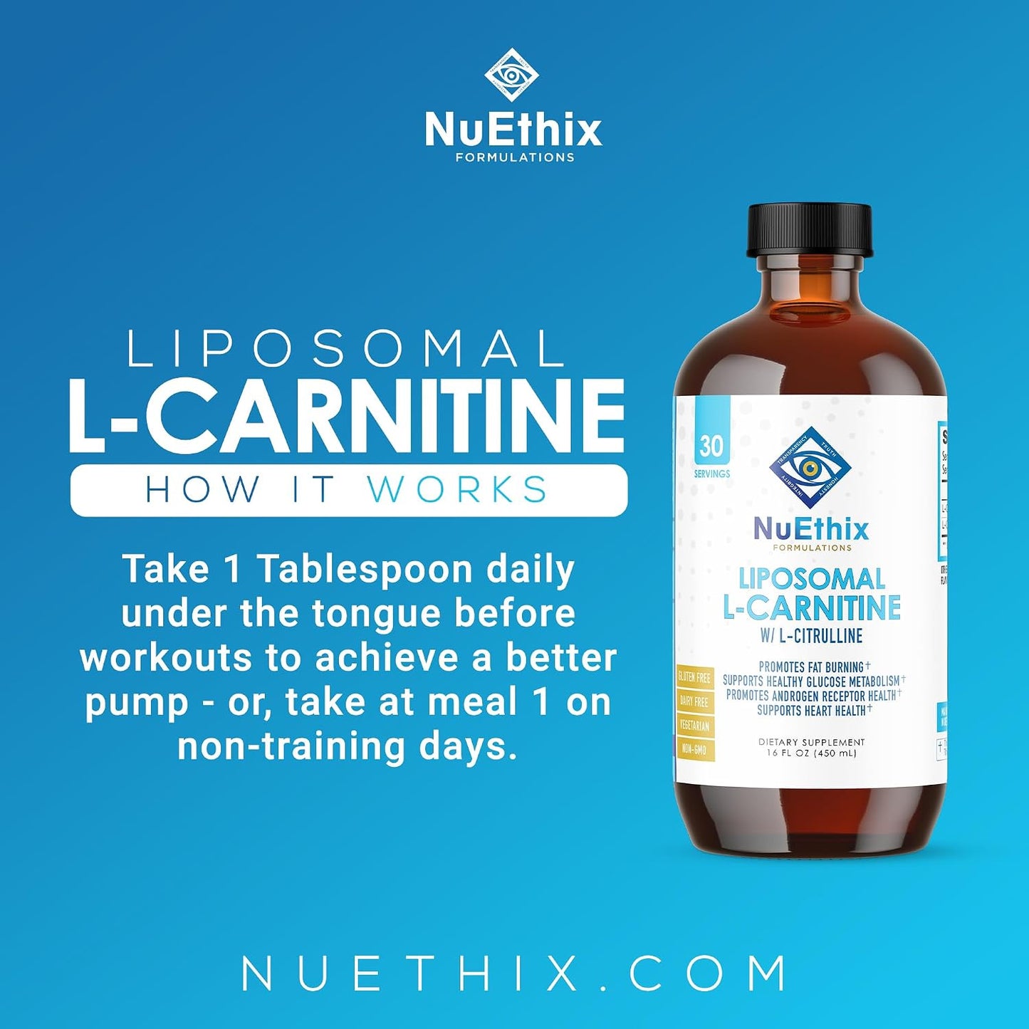 NuEthix Formulations Lipsomal L-Carnitine Supplement 600mg with L-Citrulline 1000mg for Healthy Weight Management, Fat Metabolism, Energy Production and Increased Blood Flow, for Men & Women