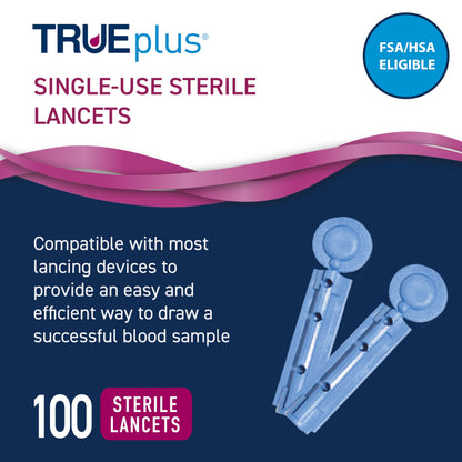 TRUE METRIX Glucose Test Strips 100 Count, TRUEplus 30G Lancets 100 Count | Blood Glucose Test Strips and Lancets, Compatible with TRUE METRIX Family of Self Monitoring Blood Glucose Meters