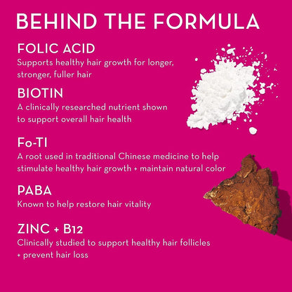 HUM Hair Strong - Daily Gummies with Biotin to Combat Hair Loss & Thinning - Fo Ti, Folic