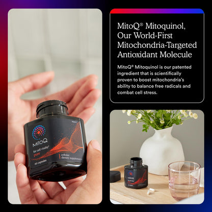 MitoQ Pure Advanced Mitochondria Supplement - Superior Bioavailability to CoQ10 - Patented Vitality Supplement for Sustained Energy, Heart Health, Metabolic Support, and Healthy Aging (60 Capsules)