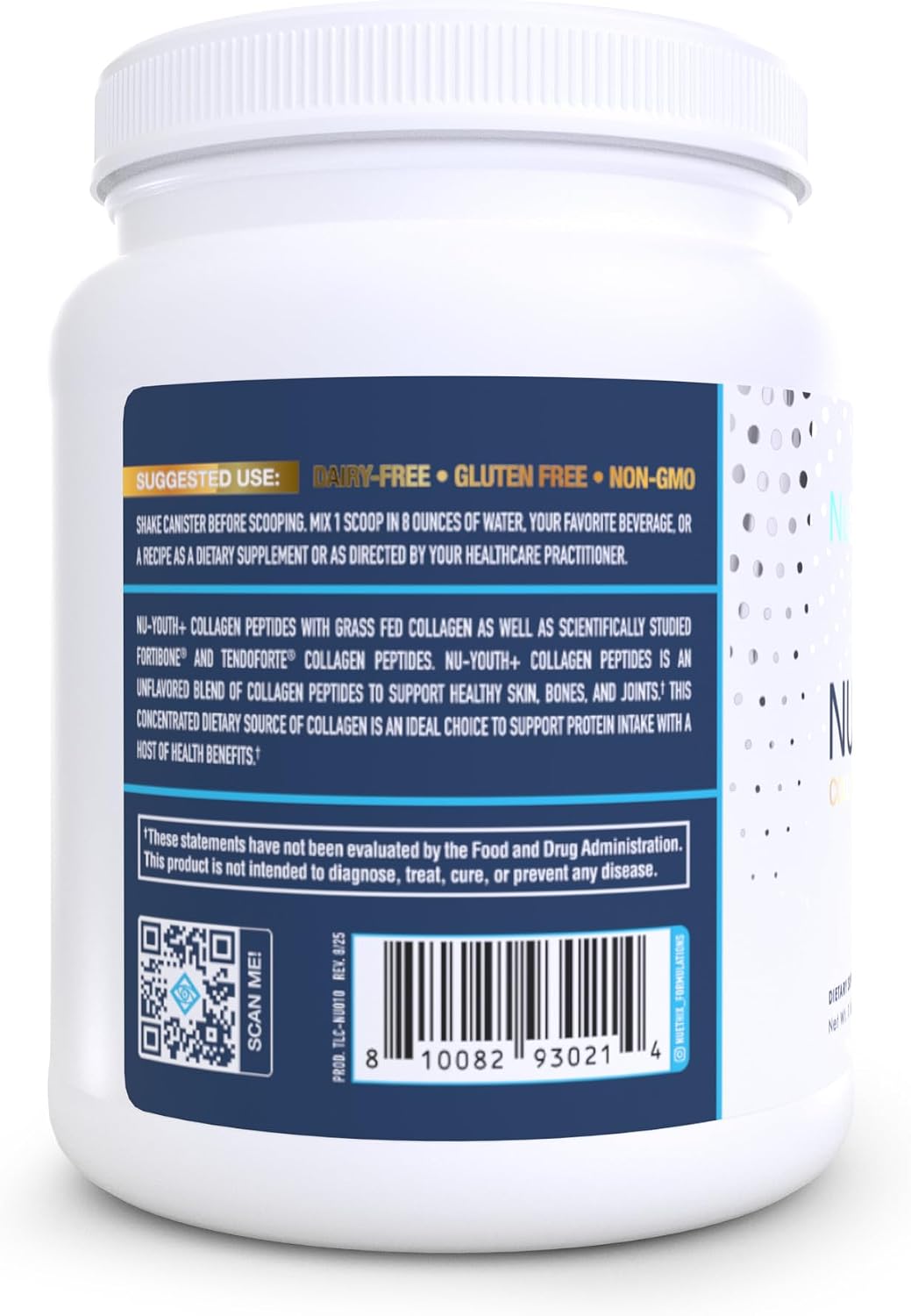 NuEthix Formulations Nu-Youth + Collagen Protein, Collagen Peptides, May Help Support Bones and Joints Dietary Supplement, 30 Servings