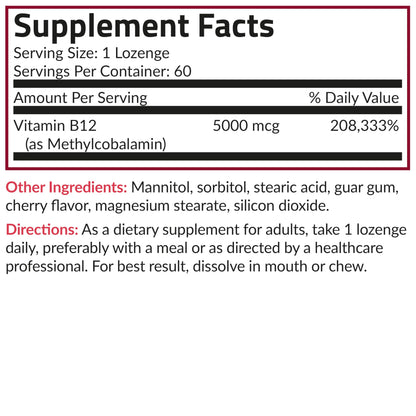 Futurebiotics Methyl B12 5000 MCG Vitamin B12 Methylcobalamin, Cherry Flavor Non-GMO, 60 Vegetarian Lozenges
