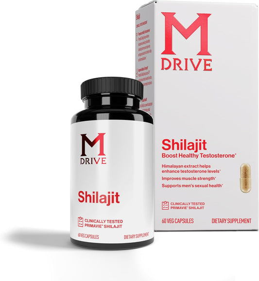 Mdrive PrimaVie Shilajit Mens Testosterone Booster 60 Veg Capsules | High Purity Himalayan Extract Ayurvedic Fulvic Acid Vitality Fight Fatigue Muscle Strength Sexual Health Non GMO Gluten Free