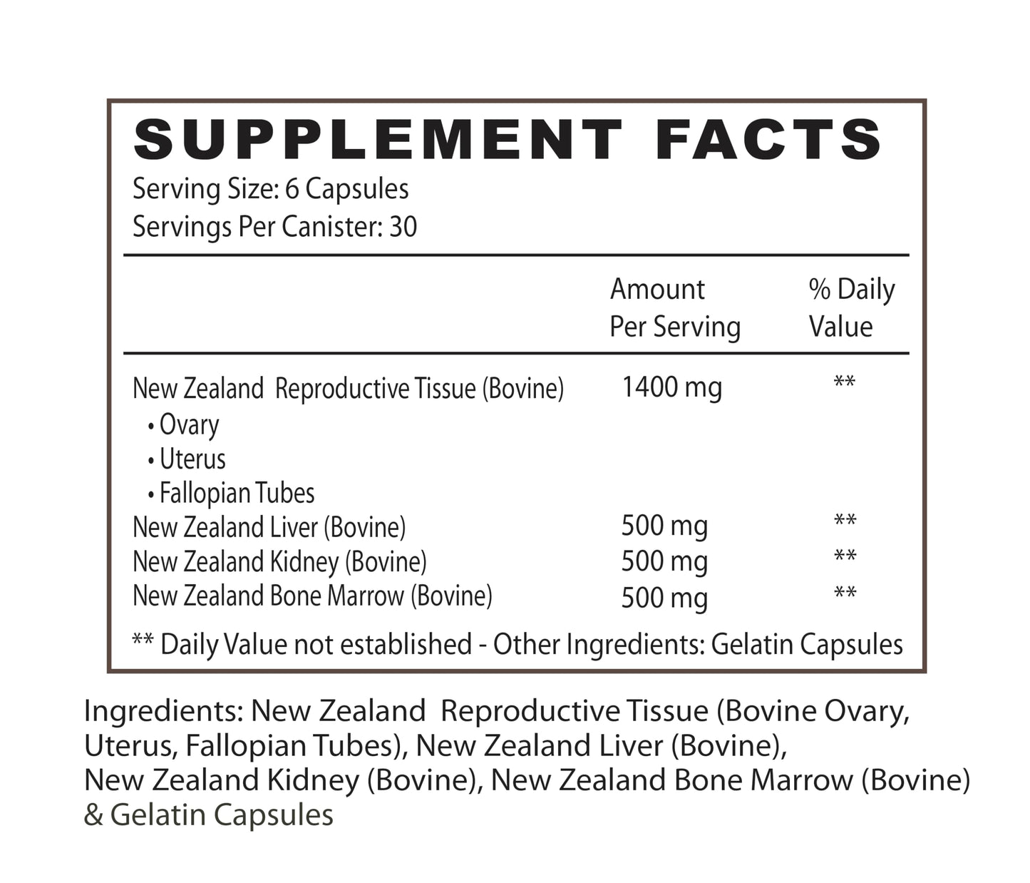 Bovine Organ Complex 3000mg per Serving (30 Servings) | Pancreas, Liver, Spleen, Kidney, Heart (600 Mg per Organ per Capsule) Grass Fed