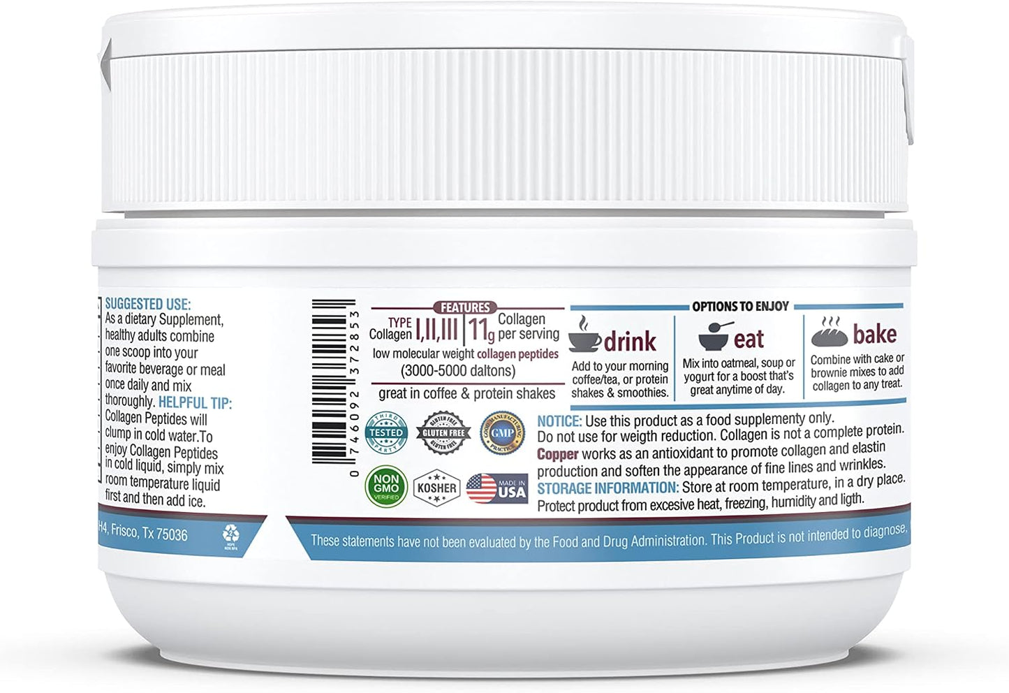 KAPPA NUTRITION Collagen Type I, II, III, 6 Billion Probiotic Acid Resistance, Hyaluronic Acid, Vitamin C, Biotin, Copper and MCT Oil, Beautiful Hair, Nails, & Skin, Collagen Peptides 9 in 1 (11.9oz)