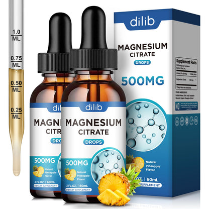 Magnesium Citrate Liquid Magnesium Drops Supplement 500mg-Support Stress Relief, Bone, Muscle, Mood, Sleep-2 Fl Oz, Vegan, Pineapple Flavor
