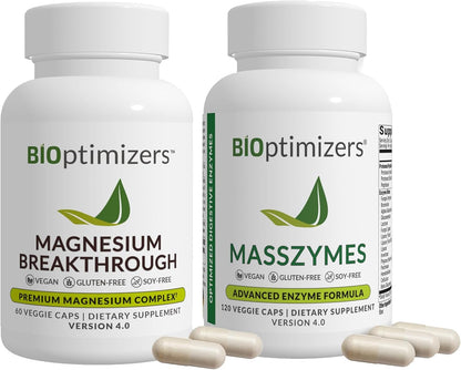 BiOptimizers MassZymes Digestive Enzymes - Probiotic Breakthrough Bundle – Gut Health & Bloating Relief – Prebiotic & Enzyme Support for Digestion, Energy, Immunity & Recovery – 180 Vegan Capsules
