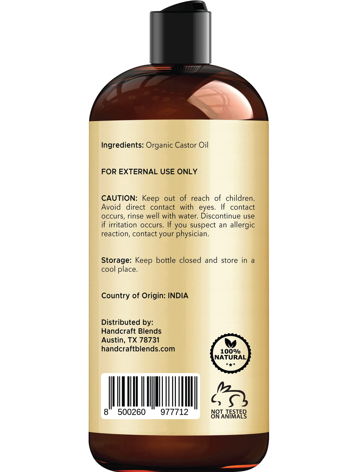 Handcraft Blends Organic Castor Oil for Hair Growth, Eyelashes and Eyebrows - 100% Pure