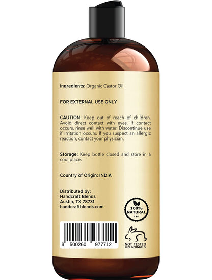 Handcraft Blends Organic Castor Oil for Hair Growth, Eyelashes and Eyebrows - 100% Pure