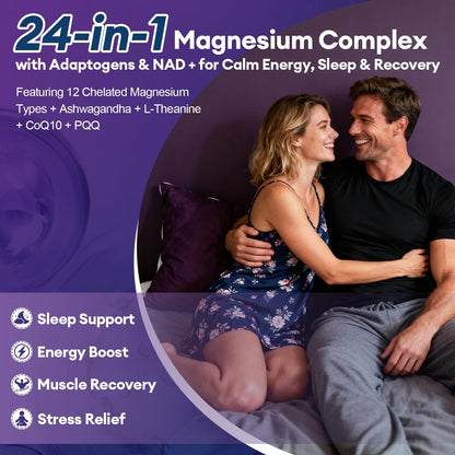 Migcopat Magnesium Complex w/Magnesium Glycinate, Malate, Citrate | 24-in-1 Magnesium Supplement w/Ashwagandha, L-Theanine & NAD+ | Supports Calm, Energy, Muscle & Sleep | Non-GMO, 120 Vegan Caps