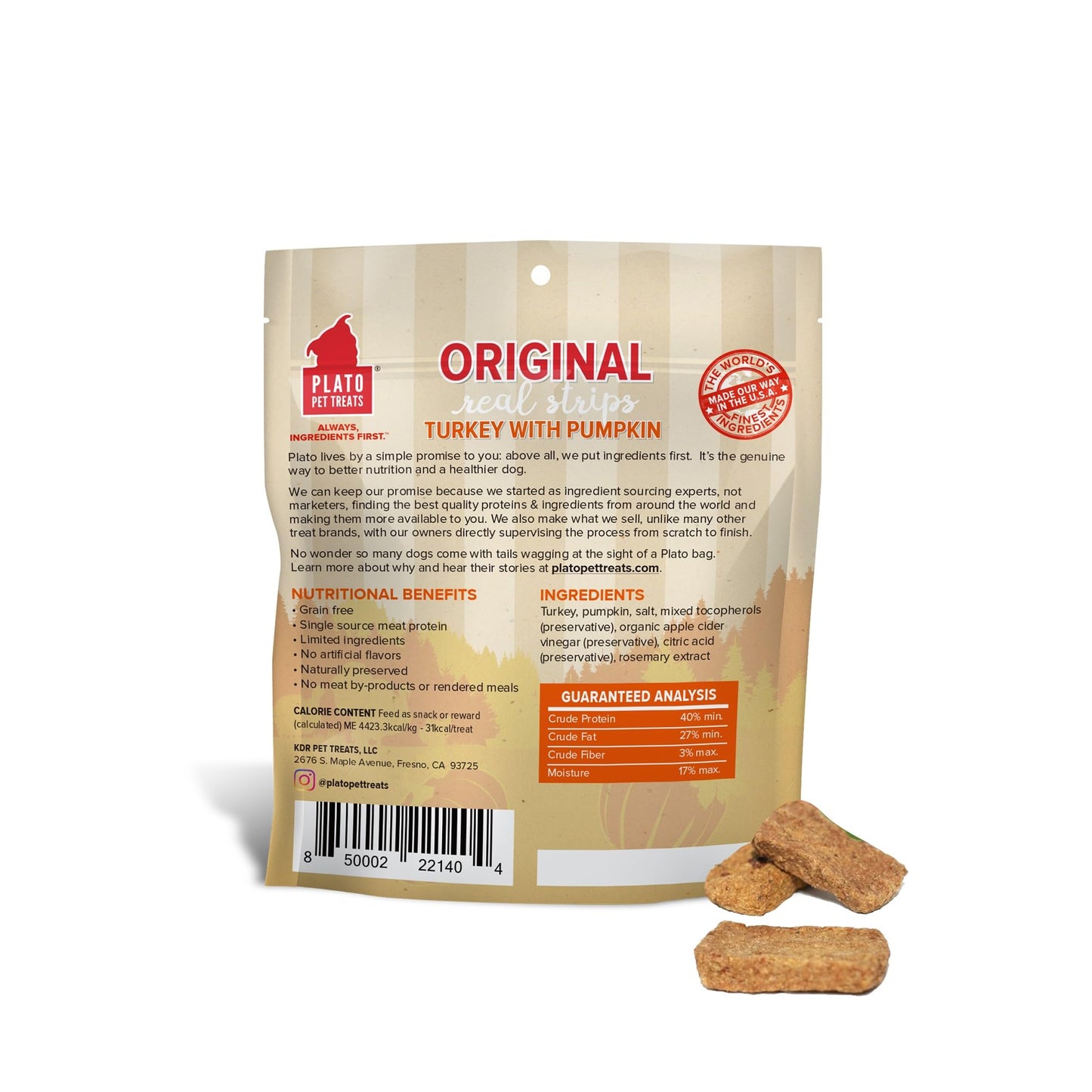 Plato Real Strips Salmon Recipe Dog Treats, Air-Dried High-Protein Soft Strips, Omega-Rich Skin & Coat Support, 18 oz